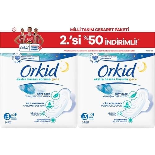 Orkid Gece Kullanım Pedleri 28 Adet Ultra İnce Rahatlık ve Hassas Koruma Sunar