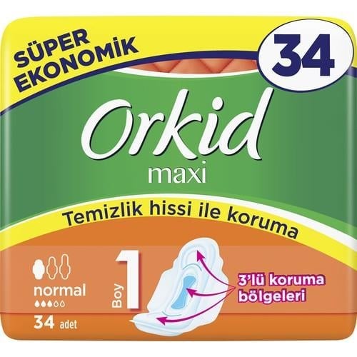 Orkid Maxi Hijyenik Ped Normal (Boy 1) Süper Ekonomik Paket 34 Ped