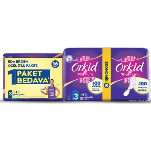 Orkid Platinum Gece 16'lı Eda Erdem Paketi Hijyenik Ped