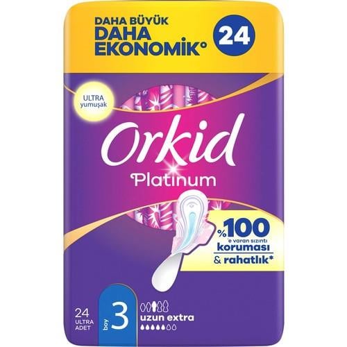 Orkid Platinum Uzun Extra (Boy 3) Dörtlü Paket 24 Adet Süper Ekonomik Hijyenik Ped