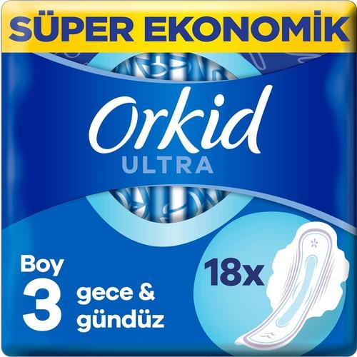 Orkid Ultra Gece Hijyenik Ped 18'li – Süper Emici, 3 mm İnce Tasarım, %100 Sızıntı Koruması ve Nefes Alabilen Yüzey