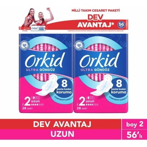 Orkid Ultra Uzun 56'lı Cesaret Paketi Dev Avantaj Hijyenik Ped (Boy 2)