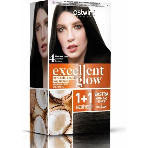 Ostwint Excellent Glow 1+1 Hediyeli Saç Boyası Seti No.4 Kestane