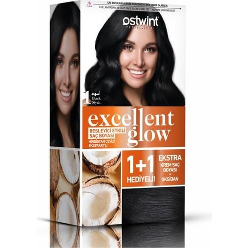 Ostwint Excellent Glow 1+1 Hediyeli Saç Boyası Seti No.1 Siyah