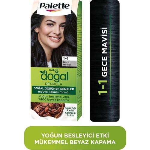 Palette Kalıcı Doğal Renkler 1-1 Gece Mavisi Kakao Yağı Saç Boyası