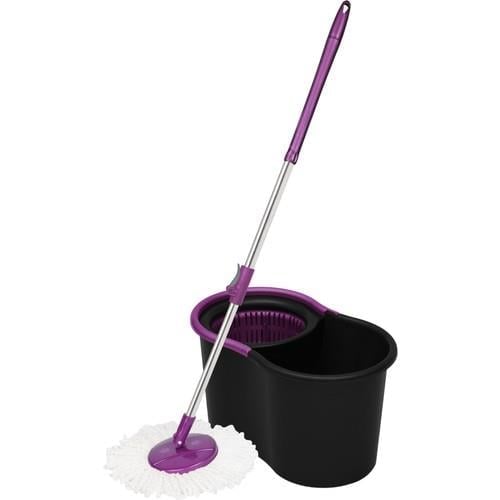Parex Black Edition Otomatik Temizlik Seti - Paslanmaz Çelik Sap ve Orta Boy Mikrofiber Mop Başlığı, 360° Dönme Sistemi