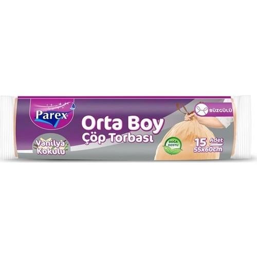 Parex Büzgülü Çöp Poşeti Orta Boy 55 x 60 cm 15 Adet - Vanilya