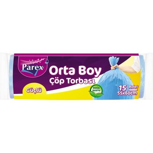 Parex Güçlü Çöp Poşeti Orta Boy 55 x 60 cm 15 Adet - Mavi