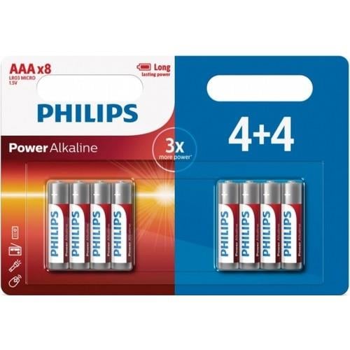 Philips Power Alkaline Pil Aaa 8 Kabartı, 4 +4 Prom