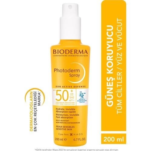 Photoderm Spray SPF50+ Tüm Ciltler için Sprey Formda Yüksek Korumalı Güneş Kremi 200 ml