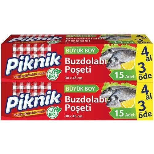 Piknik Ambalaj Buzdolabı Poşeti Büyük 4 Al 3 Öde 15 Li