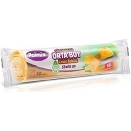 Polmix Büzgülü Çöp Poşeti Orta Boy 55 x 60 cm 10 Adet - Limon