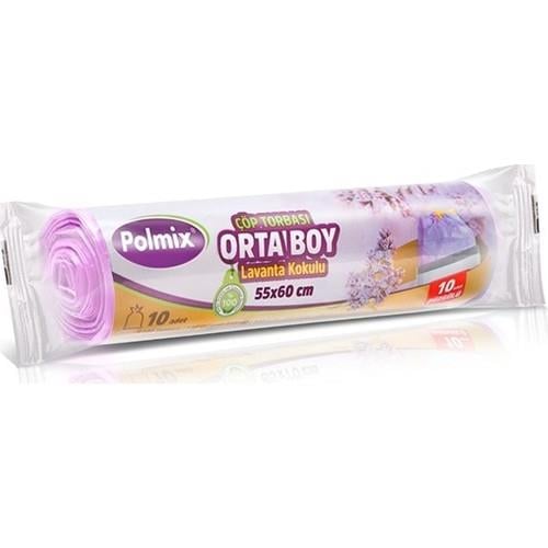 Polmix Büzgülü Çöp Torbası Orta Boy 55X60 cm Lavanta Kokulu 5 Rulo