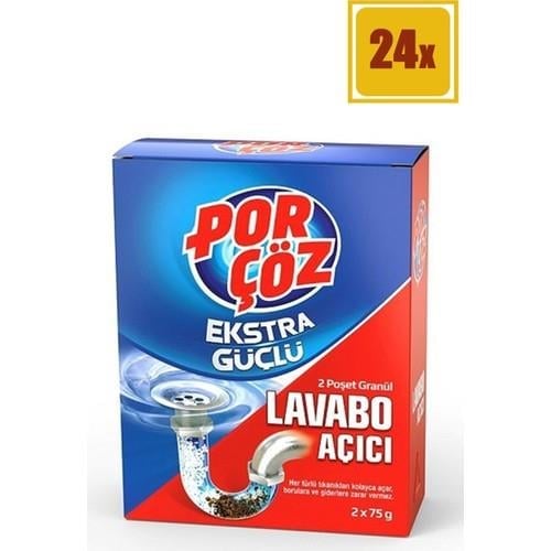 Porçöz Lavabo Açıcı 2x75 gr 24'lü Set Banyo ve Mutfak İçin Güvenli Kullanım Özellikli