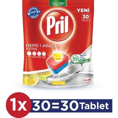 Pril Hepsi Bir Arada Extra 30 Yıkama Bulaşık Makinesi Deterjanı Tableti