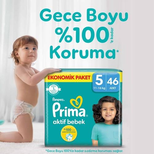 Prima Bebek Bezi Aktif Bebek 5 Beden 46 Adet Junior Fırsat Paketi