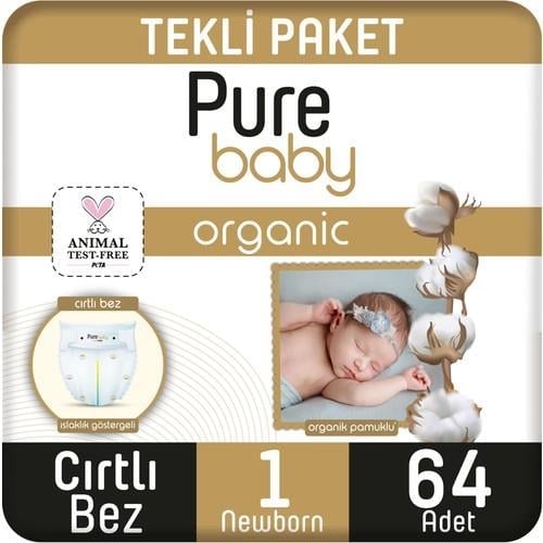 Pure Baby Organik Pamuklu Cirtli Bez Tekli Paket 1 Numara Yenidogan 64 Adet