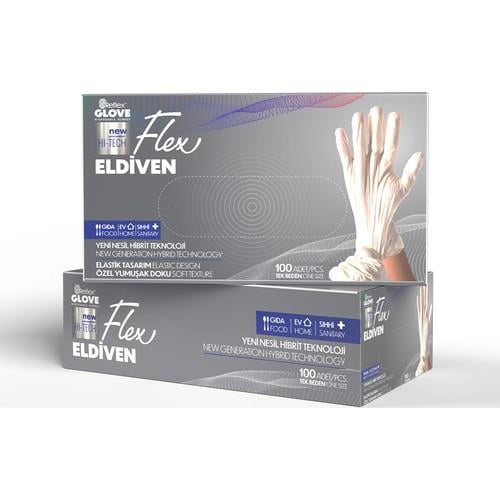 Reflex Flex Yeni Nesil Hibrit Teknoloji Polietilen Eldiven 100'lü Paket Beyaz L-XL