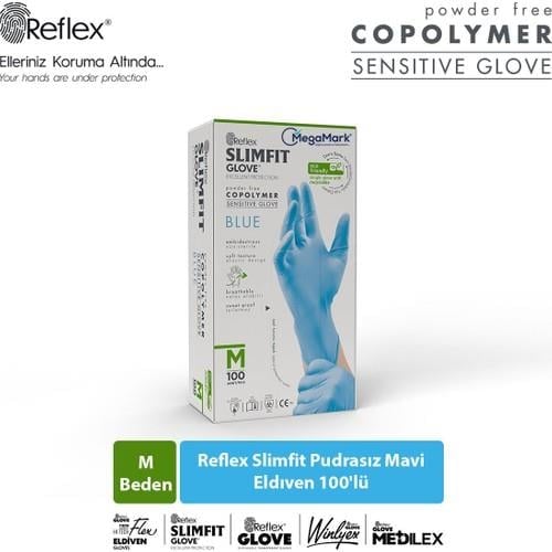 Reflex Slimfit Pudrasız Mavi Eldiven M Beden 100'lü