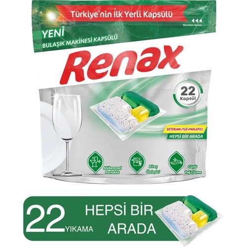 Renax Bulaşık Makinesi Kapsülü 22 Yıkama Limon Kokulu Yağ ve Kireç Önleyici Hepsi Bir Arada Formül