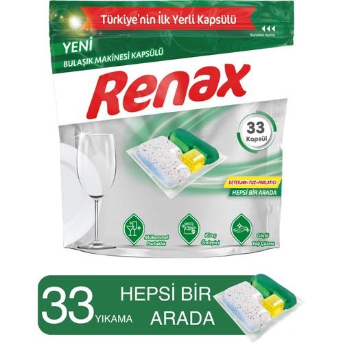Renax Bulaşık Makinesi Kapsülü Hepsi Bir Arada 33'lü Güçlü Temizlik ve Ekstra Parlaklık