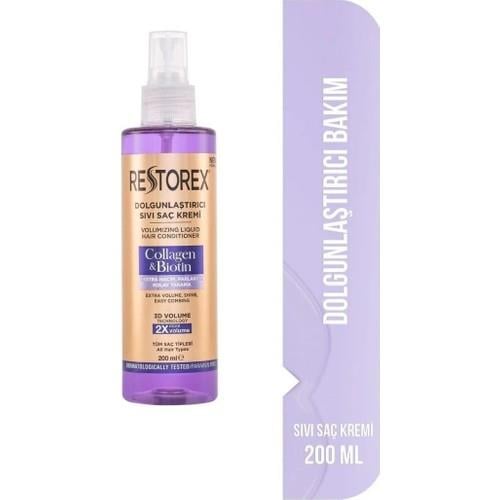 Restorex Dolgunlaştırıcı Sıvı Saç Kremi 200 ml Sülfatsız Kolajen Biotin İçerikli Günlük Hacim ve Parlaklık