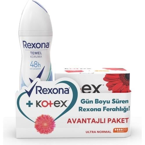 Rexona Temel Koruma Kadın Sprey Deodorant Shower Fresh 150 ml + Kotex Hijyenik Ped Ultra Normal 8'li