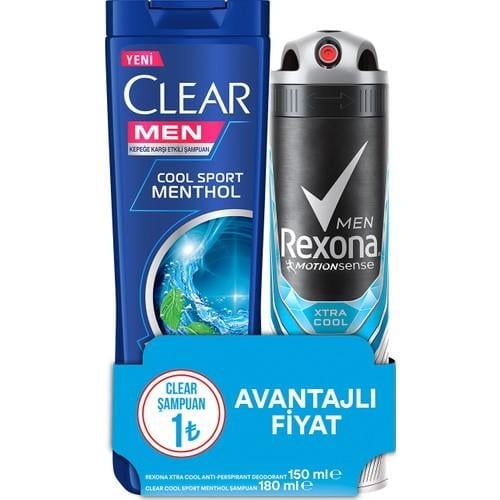 Rexona Xtra Cool Erkek Sprey Deodorant 150 ml + Clear Men Cool Sport Şampuan 180 ml Set