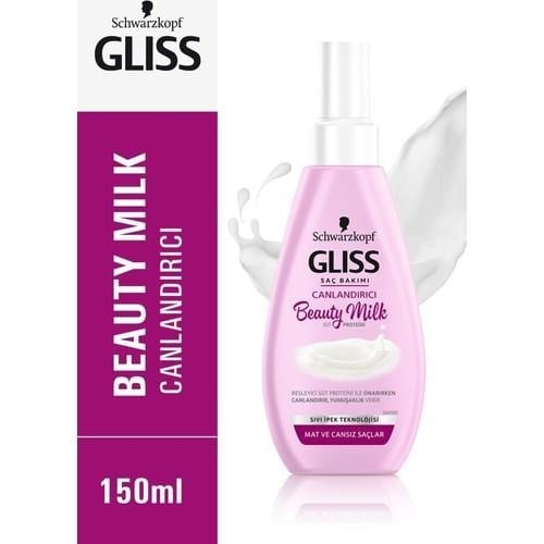 Schwarzkopf Gliss Beauty Milk-Canlandirici Saç Bakım Sütü 150 ml Çiçek Özlü, Süt Proteini ve Keratin İçeren Onarıcı Formül, Mat ve Cansız Saçlar İçin