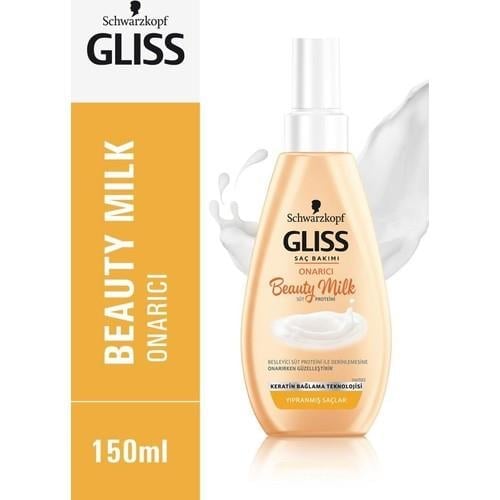 Schwarzkopf Gliss Beauty Milk-Onarici Saç Bakım Sütü 150 ml Çiçek Özlü, Sıvı İpek Teknolojisi ile - Kuru ve Mat Saçlar için Keratin Destekli