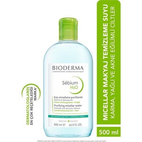 Sebium H2O Karma, Yağlı ve Akne Eğilimli Ciltler için Micellar Makyaj Temizleme Suyu 500 ml