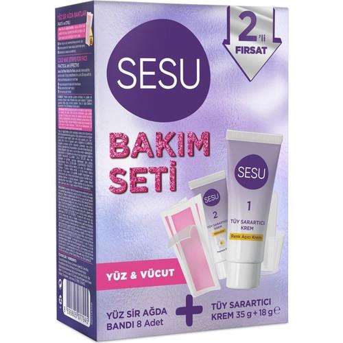 Sesu Premium Bakım Seti Tüy Sarartıcı Krem ve 8 Adet Yüz Sir Ağda Bandı ile Cilt Bakımı