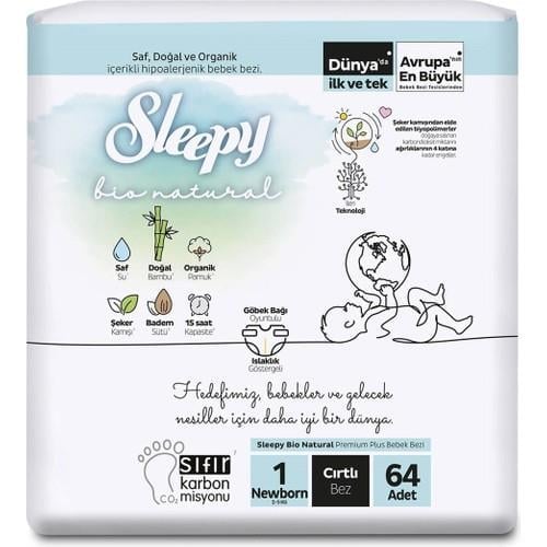 Sleepy Bebek Bezi Bio Natural 1 Numara Yenidoğan 64lü Jumbo Paket