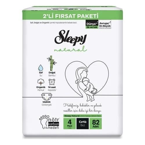 Sleepy Bebek Bezi Natural 4 Beden Maxi 7-14 Kg 82li Fırsat Paket