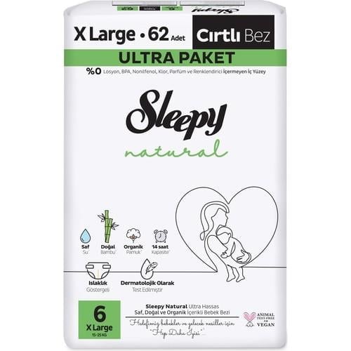 Sleepy Bebek Bezi Natural Beden: 6 (15- 25KG) Extra Large 62 Adet Ultra Pk