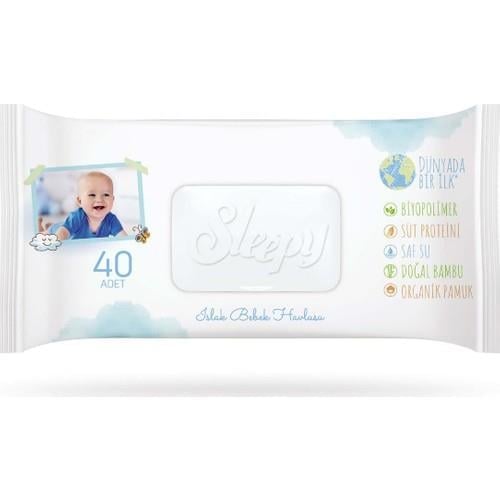 Sleepy Bio Islak Havlu 40 Adet Doğal Bambu ve Organik Pamuk İçeren Bebek Temizlik Ürünü