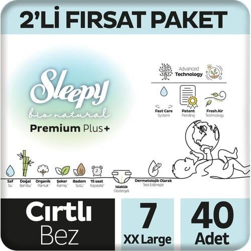 Sleepy Bio Natural Premium Plus 2'li Fırsat Paketi Bebek Bezi 7 Numara Xxlarge 40 Adet