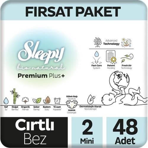 Sleepy Bio Natural Premium Plus Fırsat Paketi Bebek Bezi 2 Numara Mini 48 Adet