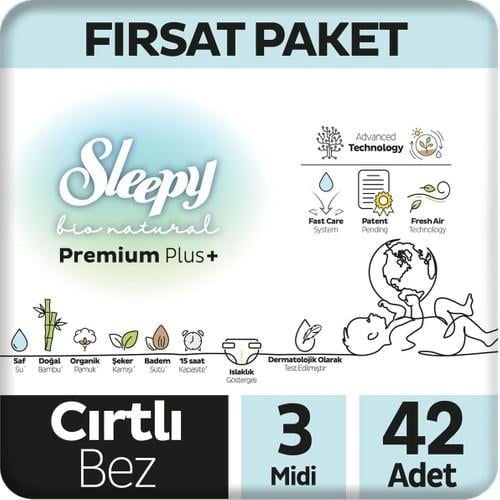 Sleepy Bio Natural Premium Plus Fırsat Paketi Bebek Bezi 3 Numara Midi 42 Adet