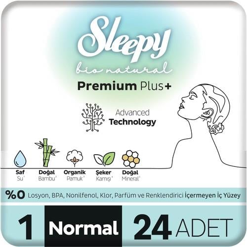 Sleepy Bio Natural Premium Plus Hijyenik Ped Normal 24 Adet Ped