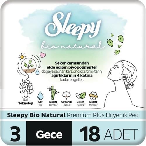 Sleepy Bio Natural Premium Plus Hijyenik Ped Gece 18 Adet Ped