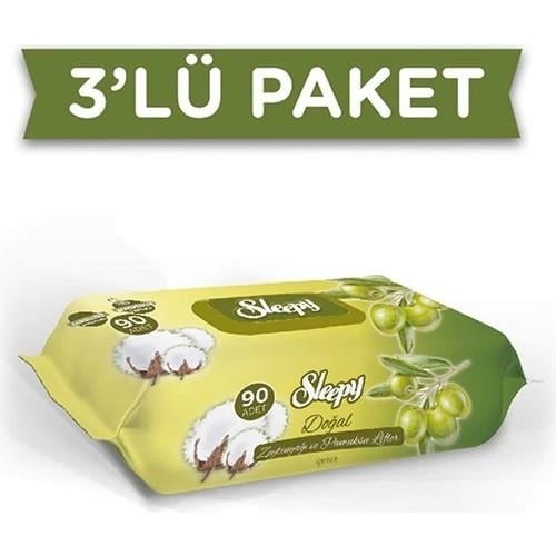 Sleepy Doğal Zeytinyağlı Pamuk Islak Havlu Mendil 3lü 270 Yaprak