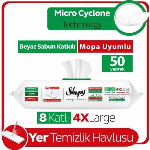 Sleepy Easy Clean Beyaz Sabun Katkılı Mopa Uyumlu Yer Temizlik Havlusu&Mendili 50 Yaprak