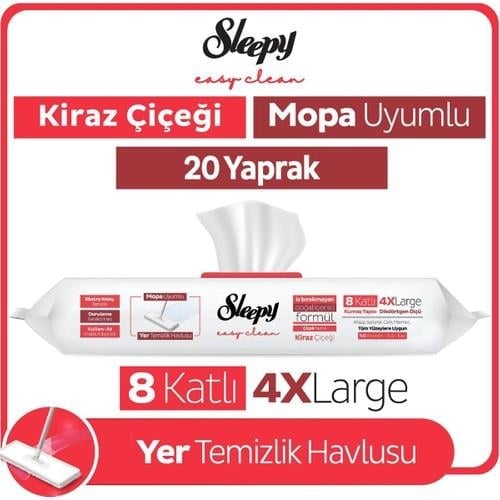 Sleepy Easy Clean Kiraz Çiçeği Mopa Uyumlu Yer Temizlik Havlusu&mendili 20 Yaprak