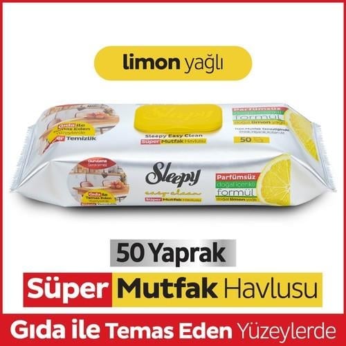 Sleepy Easy Clean Süper Yüzey Temizlik Mutfak Havlusu&Mendili Limon Yağlı 50 Yaprak