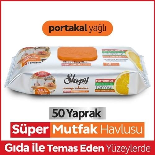 Sleepy Easy Clean Süper Yüzey Temizlik Mutfak Havlusu&Mendili Portakal Yağlı 50 Yaprak