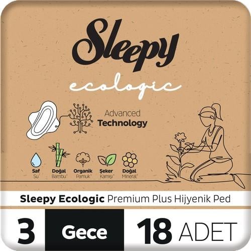 Sleepy Ecologic Premium Plus Hijyenik Ped Gece 18 Adet Ped