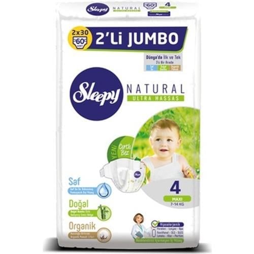 Sleepy Natural Bebek Bezi 4 Beden Maxi 7-14 Kg 60lı Jumbo Paket