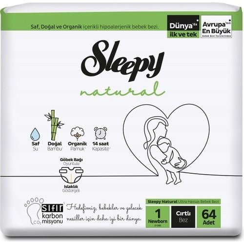 Sleepy Natural Jumbo Bebek Bezi Yenidoğan 64 Adet
