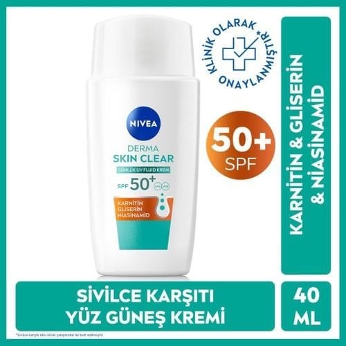 SPF50 Derma Skin Clear Yüz Kremi 40 Ml, Matlaştırıcı, Karnitin, Gliserin,niasinamid